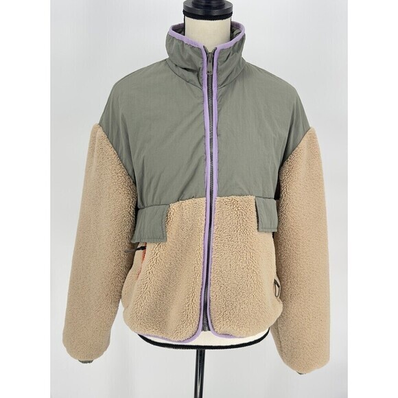 Zara Women’s Tan Beige‎ Fleece Sherpa Sage Green Zip Jacket X Small Rare - Picture 2 of 10